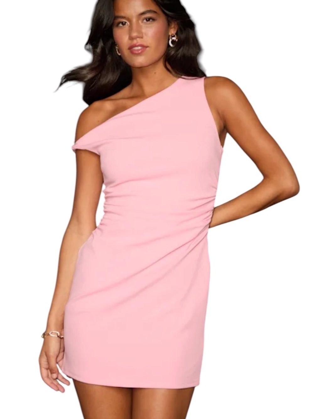 Lulus Pink One Shoulder Ruched Mini Dress Size M